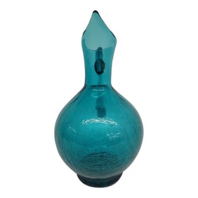Vintage Teal Blue Crackle Glass Pitcher