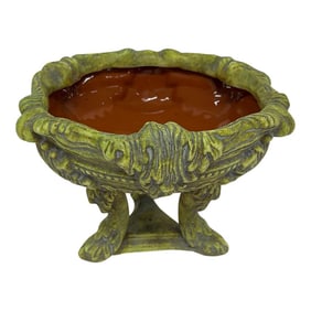1970s Ornate Ceramic Pedestal Bowl With Floral Detailing
