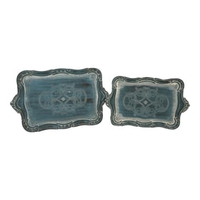 1950s Pair of Sezzantini of Florence Hand Made Tole Trays in Blue