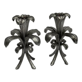 A Pair of Vintage Silver Metallic Floral Candle Holders