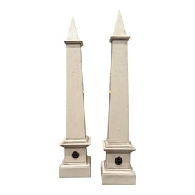 Pair of Neoclassical Faux Ivoire Obelisks – White Architectural Sculptures, 23.5"³ Tall