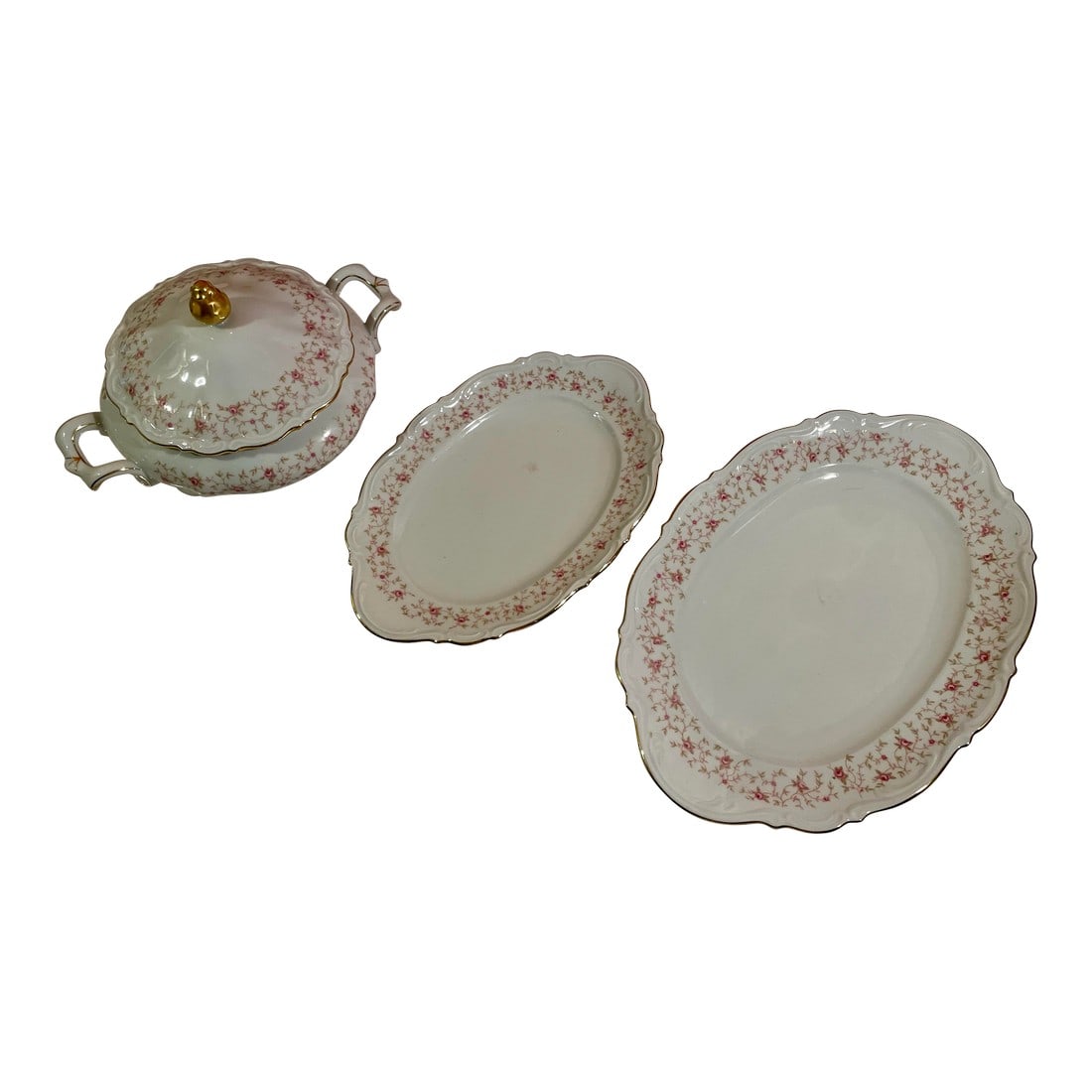 Vintage Mitterteich Bavaria China in Lady Claire - 2 Platters & 1 Covered Dish (1 of 5)