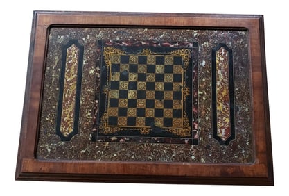 Antique American Faux Marble Painted Slate Chess Game Board