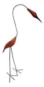 Vintage Wrought Iron & Wood Coastal Bird Sculpture