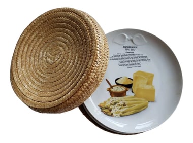 1960s Hutschenreuther Cheese & Cracker Asparagus Plates in Basket, 6 Pieces