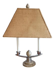 Vintage 1990s Frederick Cooper Natural Stone and Chrome Two Light Table Lamp