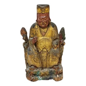 Early 19th Century Chinese Gilt Lacquer Wood Carved Temple Seated Buddha Statue
