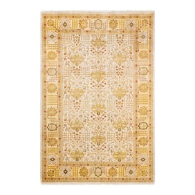 Vintage Moroccan Hand Knotted Wool Area Rug, Ivory - 6'2" X 9'3"