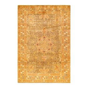 Vintage Moroccan Hand Knotted Wool Area Rug, Olive - 6'1" X 9'0"
