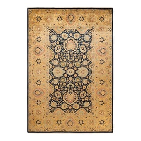 Vintage Moroccan Hand Knotted Wool Area Rug, Navy Blue - 6'2" X 9'2"