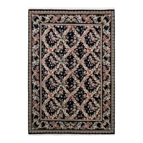 Vintage Moroccan Hand Knotted Wool Area Rug, Black - 6'2" X 8'10"