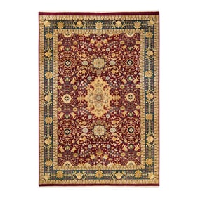 Vintage Moroccan Hand Knotted Wool Area Rug, Burgundy - 6'0" X 8'8"