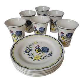 1980s Nikko Rooster Ironstone Breakfast or Luncheon Dish Set– 12 Pieces