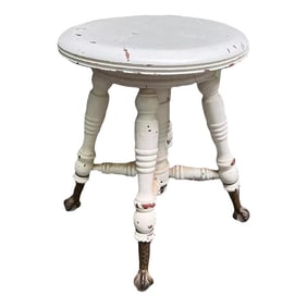 1940s Piano Stool With Glass and Claw Feet