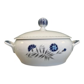 1950s Bing & Grondahl Demeter Cornflower Blue Edge Covered Vegetable Dish