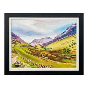 Colourful Green & Purple Abstract Landscape Painting of the Scottish Highlands by Contemporary Artis