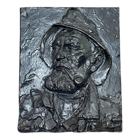 Traditional 1900s English Cornish Fisherman Sea Captain Pipe Smoker Wall Plaque Sculpture
