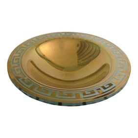 1990s Stephen Schlanser Signed Gold Art Glass Centerpiece Bowl With Etched Greek Key Design