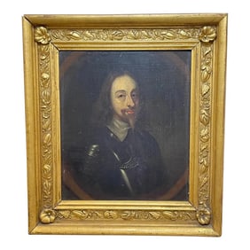 British 17th Century Oil Painting Portrait of Royal Monarch King Charles 1st Wearing Armour