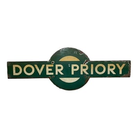 Traditional British 1940's Enamel Southern Railway Target Sign Dover Priory