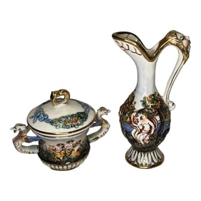 Vintage Capodimonte Urn / Ewer and Lidded Bowl