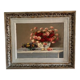 Still Life Oil Painting by Kiest Vukovic – Floral Arrangement With Chinoiserie Urn