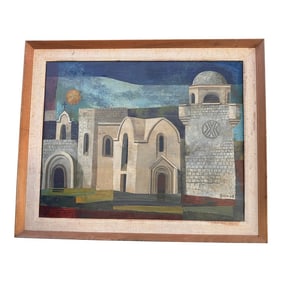 Vintage Cubist Mid-Century Painting