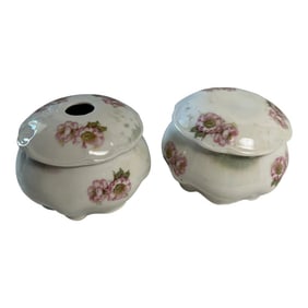 Antique German Dresser Set Hair Receiver and Powder Box