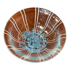 Art Glass Bowl With Confetti and Ribbons