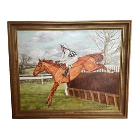 Traditional Equine Oil Painting of "Londolozi" Horse Jockey Racing by Sue Wingate