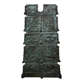 Antique 1920s Traditional Small Chinese Bronze Patina Lamp Base Sculpture With Verdigris Patina