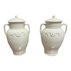 Late 20th Century Global Views Ginger Jars in Cream a Pair