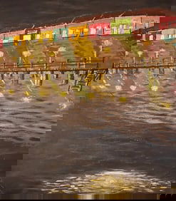 Giclee of Vintage Primitive Painting of a Seaside Resort by Vincent Trezza, Sr.