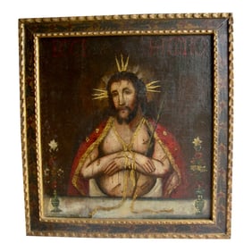 Antique Spanish Colonial Portrait of Christ Oil Painting Mc Cormick Fearing Collection