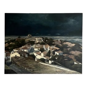 Mid 20th Century Realist Acrylic Painting by Tony Trezza of a Village Near Portimao, Portugal