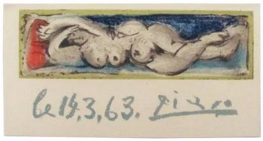 Picasso Original 1964 "Femme Nue Couchee." Lithograph. Edition: 1,000
