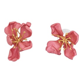 Mid 20th Century JAR Almond Blossom Earrings 18k Gold Silver Pink Enamel Joel Arthur Rosenthal - 2 P