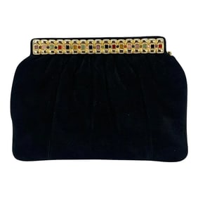 Judith Leiber Black Suede Gemstone Top Clutch
