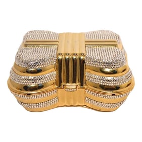 Judith Leiber Gold & Clear Swarovski Crystal Coffin Minaudiere