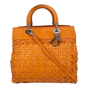 Christian Dior Woven Leather Orange Lady Dior Avenue Tote