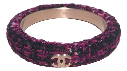 Chanel Purple Tweed and Steel Bangle Bracelet