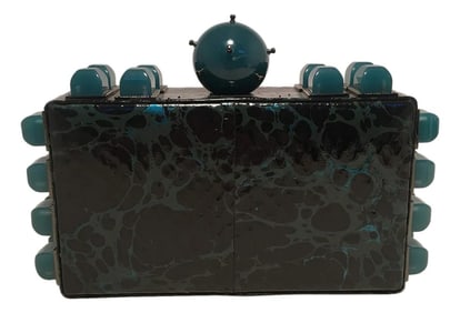 Tonya Hawkes Black Teal Paint Splatter Clutch