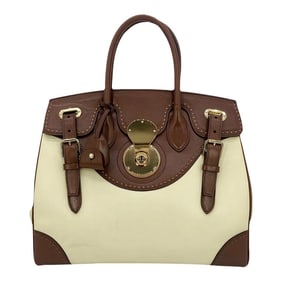 Ralph Lauren Cream and Brown Leather Rickey Bag
