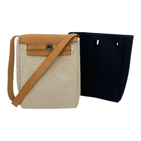 Hermes Herbag Tpm Mini Black and Beige Sangles Canvas