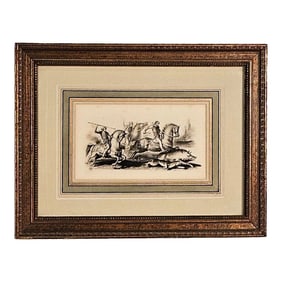 Engraving of Boar Hunt, France, 1933