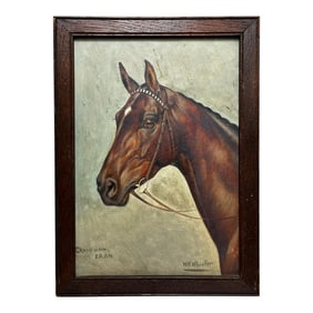 Early 1900s British Edwardian Oil Painting Racehorse Craig an Eran by Walter Herbert Wheeler