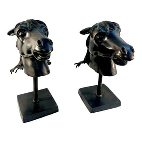 Mid Century Iron Horse Head Sculptures- Set of 2
