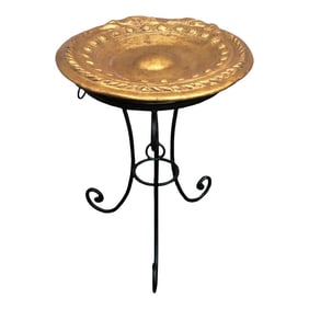 Vintage Maitland Smith Concrete Metal Base Garden Birdbath