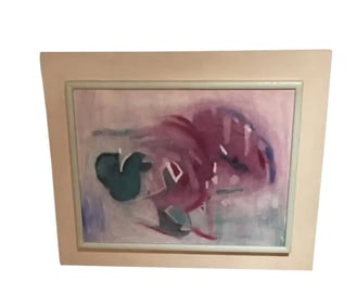 Vintage 1950's Abstract Acrylic Painting in Original Frame