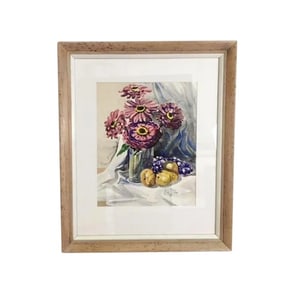 1950s Realism Watercolor, Fruit and Flower Still Life by Fred Fisher